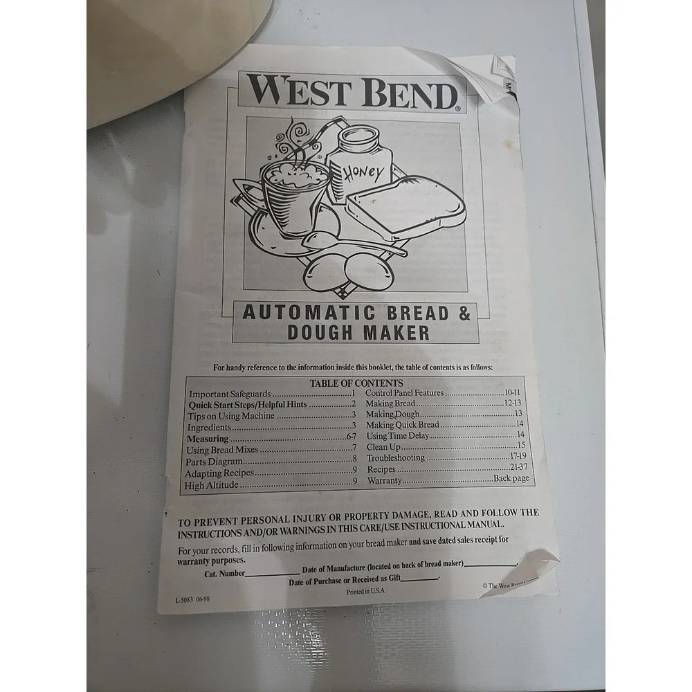 West Bend Automatic Bread & Dough Maker Model 41052 American Made 1999
